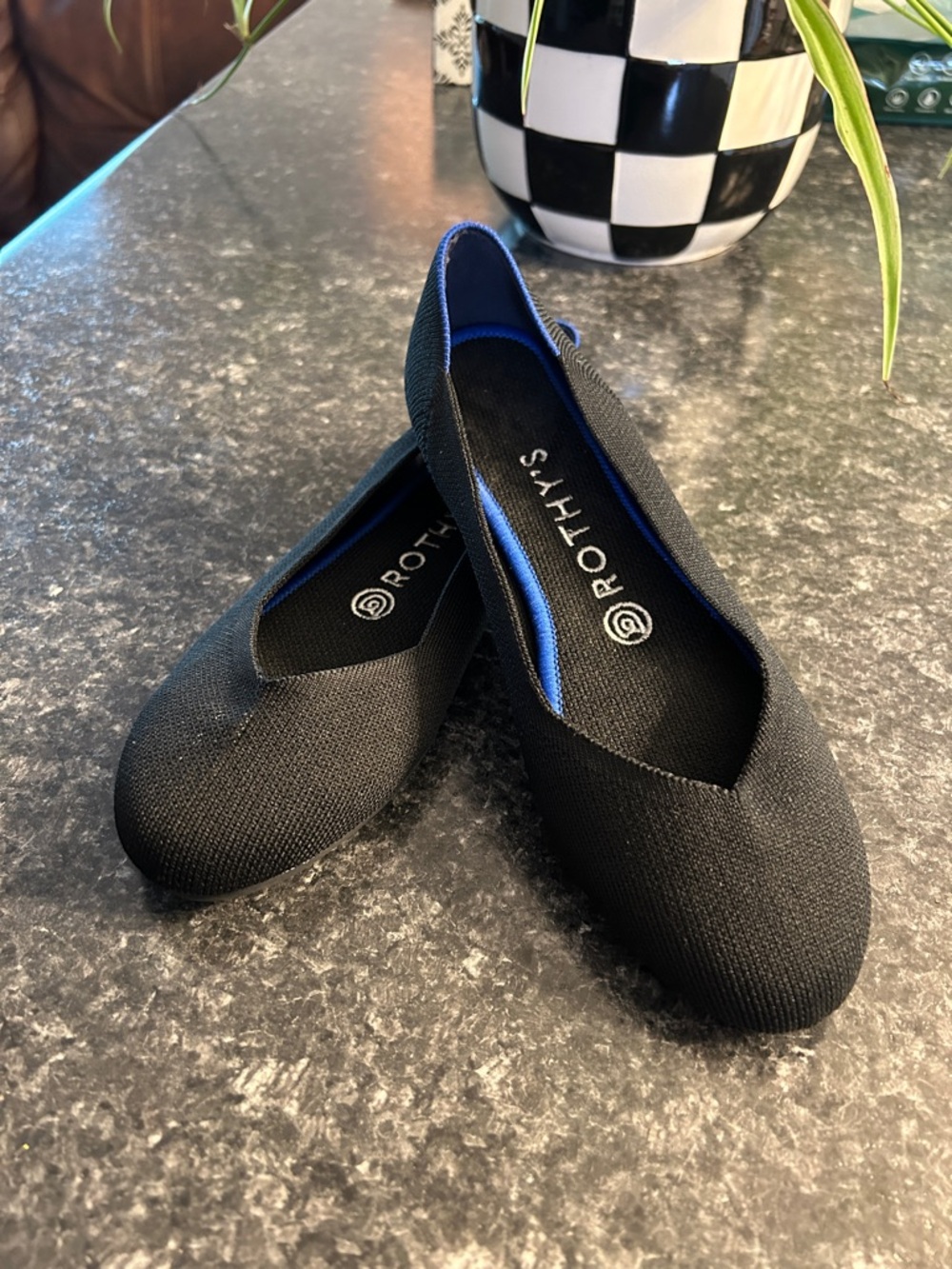 Rothy's Black Knit Ballet Flats with Blue Lining